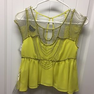Bebe Capped Sleeve Chain Top XS